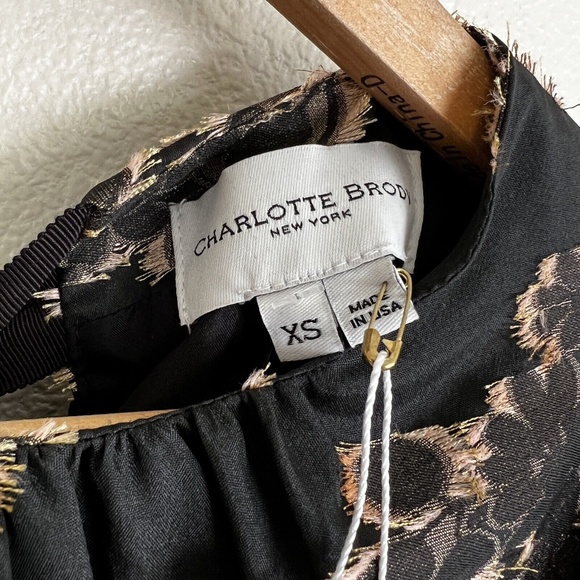 CHARLOTTE BRODY Snow Drop Silk Puff Sleeve Top in Golden Blossom Fil Coupe Black - Picture 7 of 12